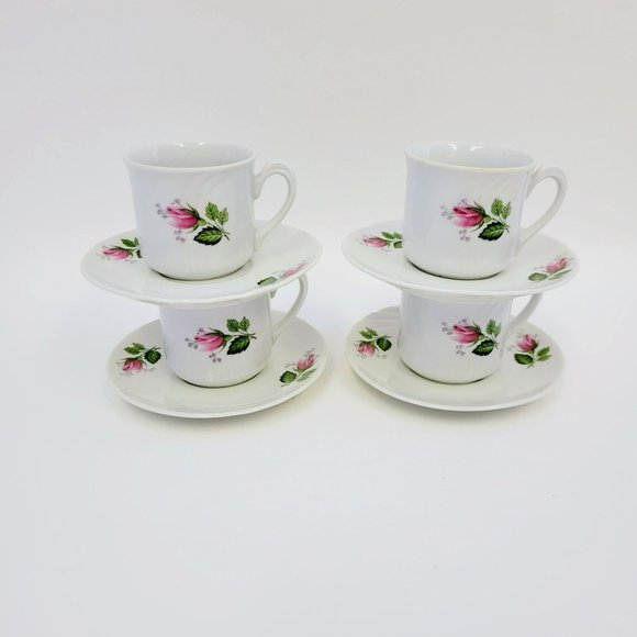 Vintage FP Zajecar Pink Rose Demitasse Teacup & Saucers 4 Sets, Yugoslavia Made - Picture 2 of 10